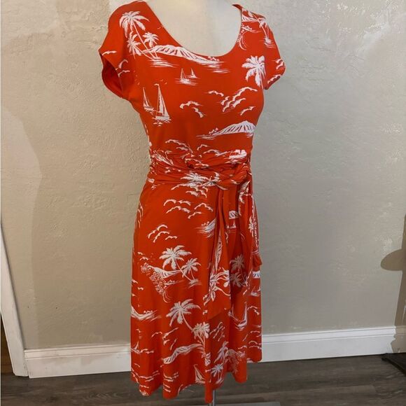 Hobbs London Tropical Print Orange Dress Sz 4 - Picture 2 of 9